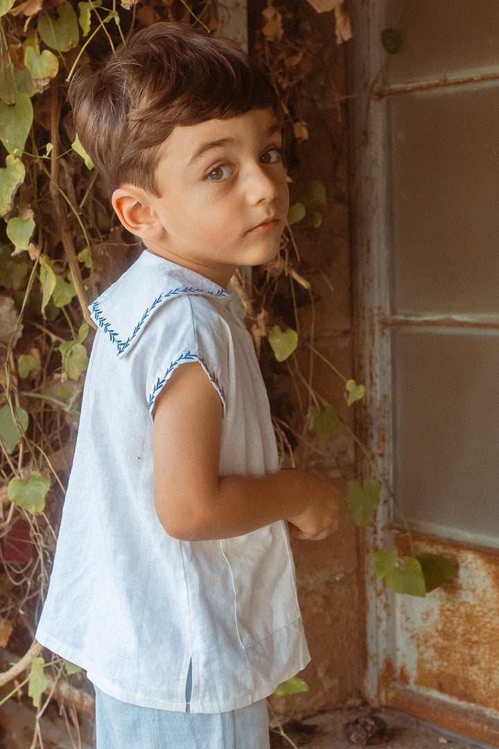 NSE440 BIRD EMBROIDERED POCKET SET-BLUE