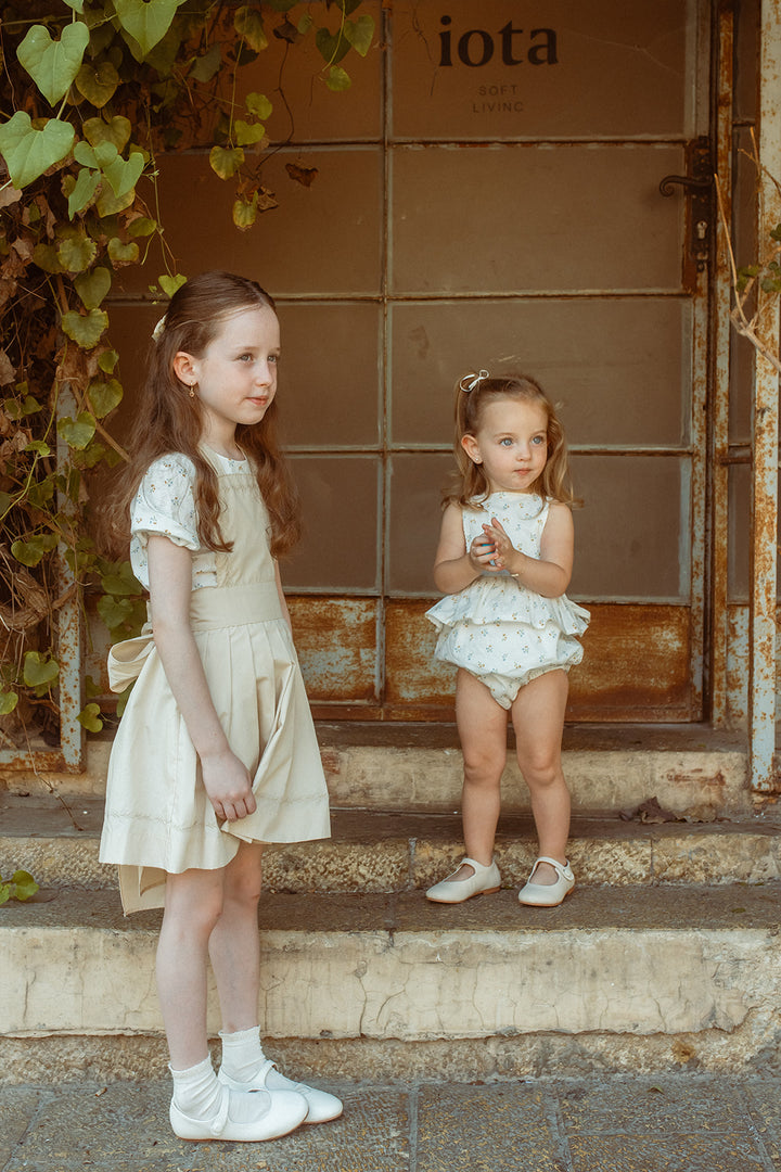 NDR422 VINE EMBROIDERRY APRON SET-TAN