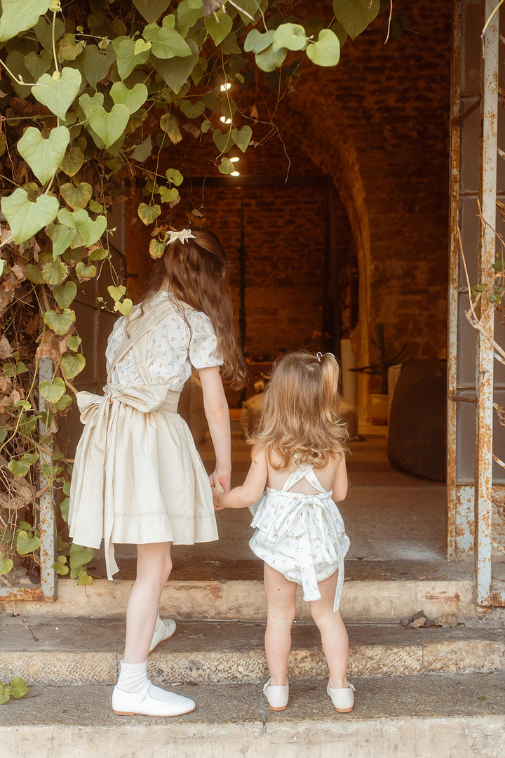 NDR422 VINE EMBROIDERRY APRON SET-TAN