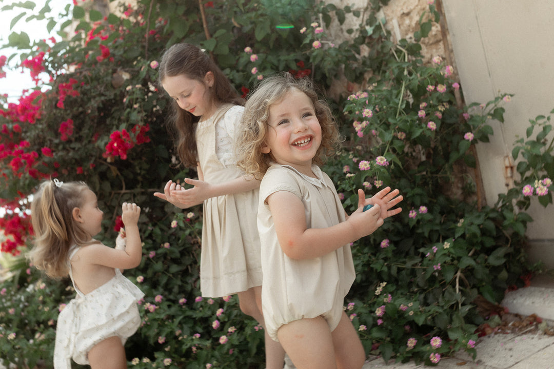 NBB439 EMBROIDERED COLLAR ROMPER-TAN