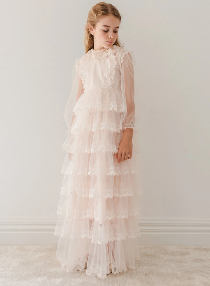 1202-Crochet Collar Tulle Gown-Petal