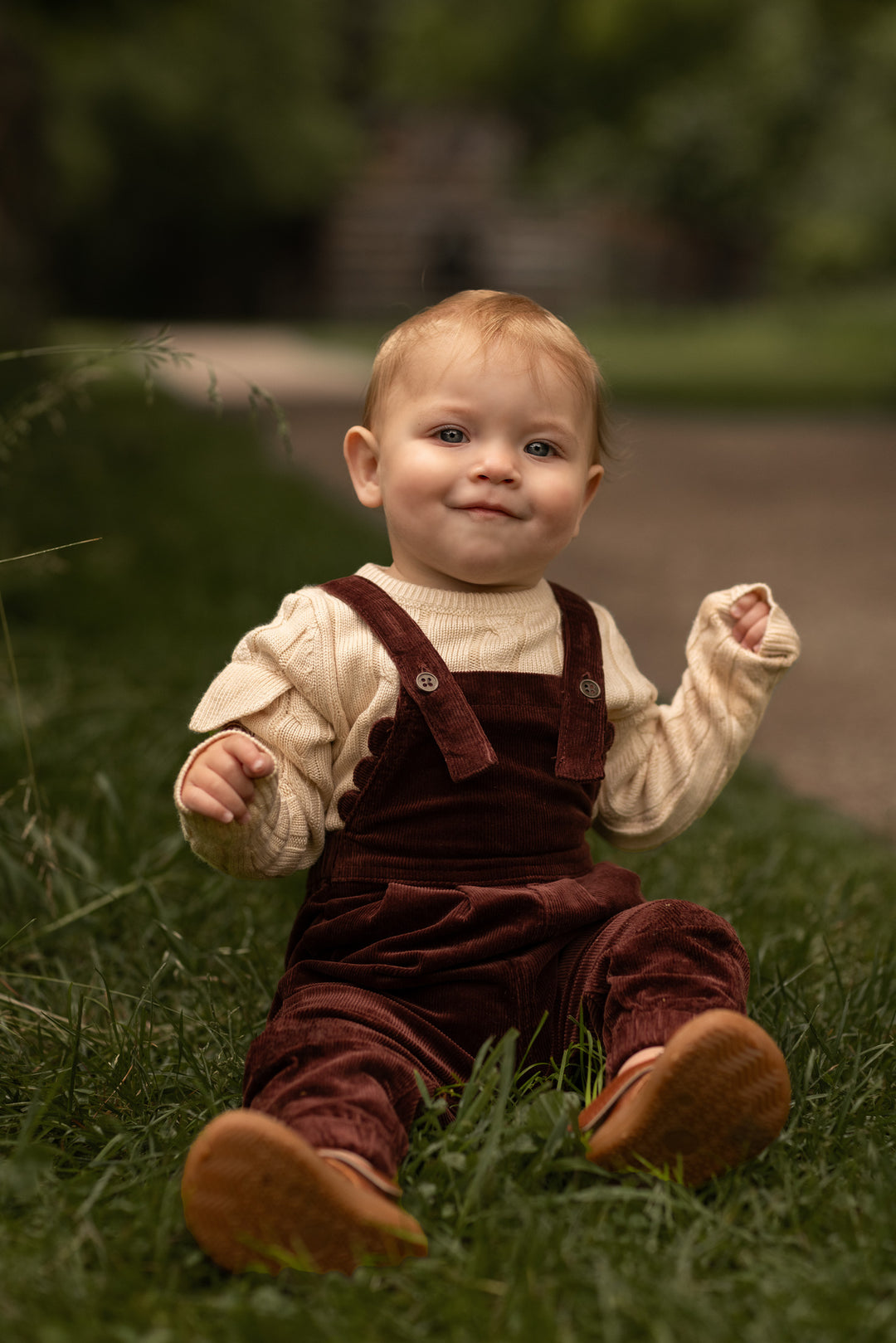 1206A Scalloped Girl Overalls - Brick Corduroy