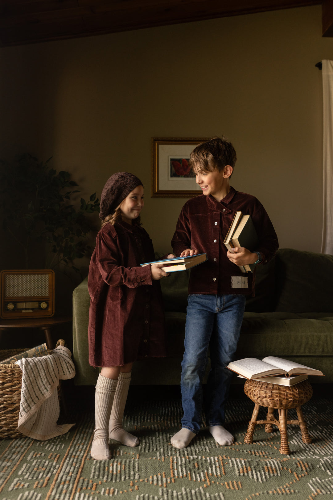 1213A Teen Pleat Detail Shirt - Brick Corduroy