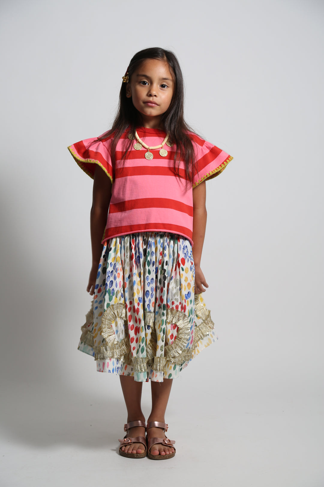 SK145V-ALEXANDRA RIBBON PLEATED SKIRT-Rainbow