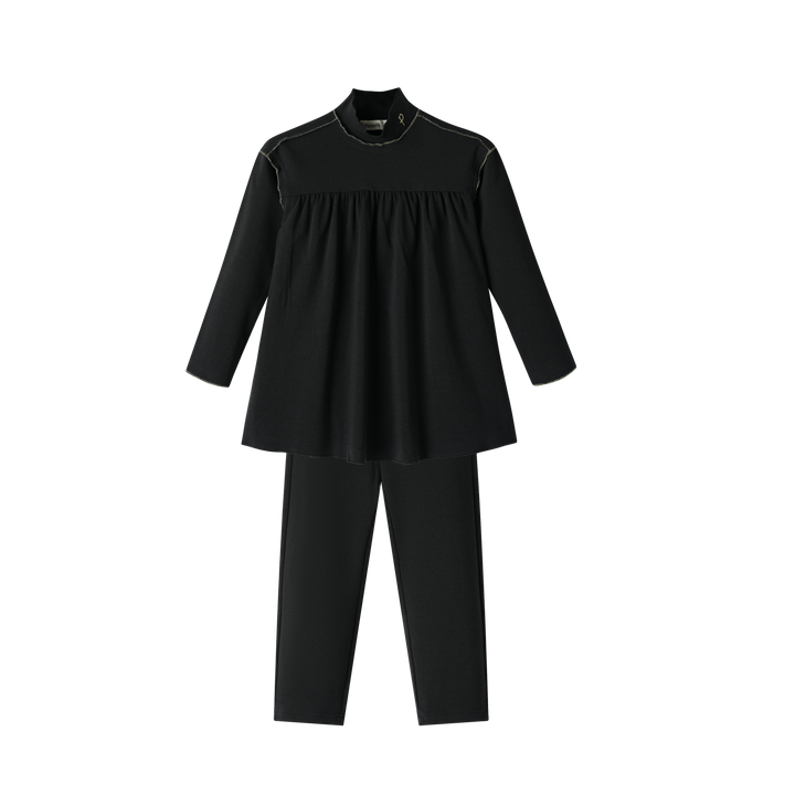 TURTLENECK SET WITH PIPING-BLACK