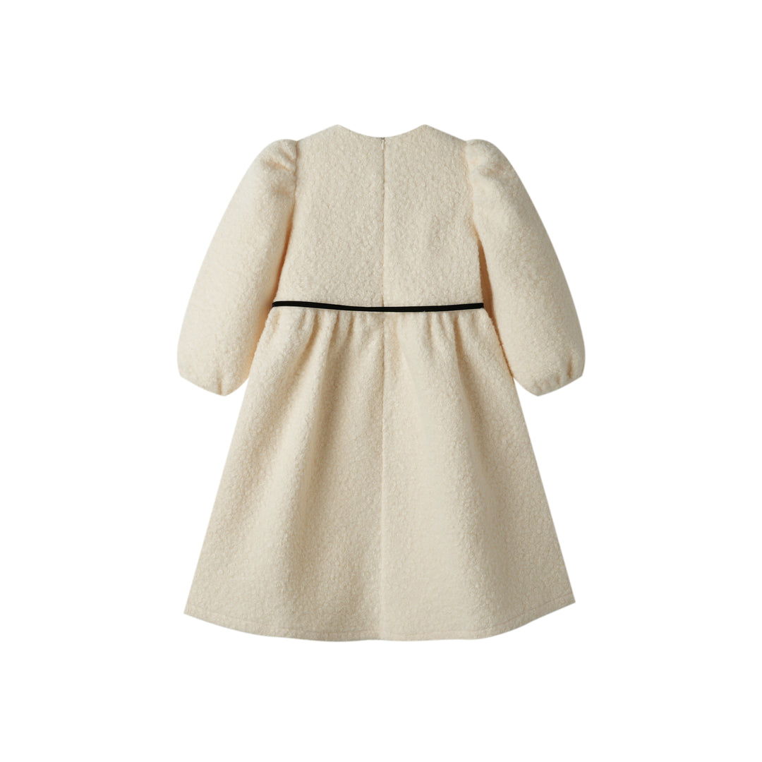 SHERPA DRESS WITH BOW-CREME