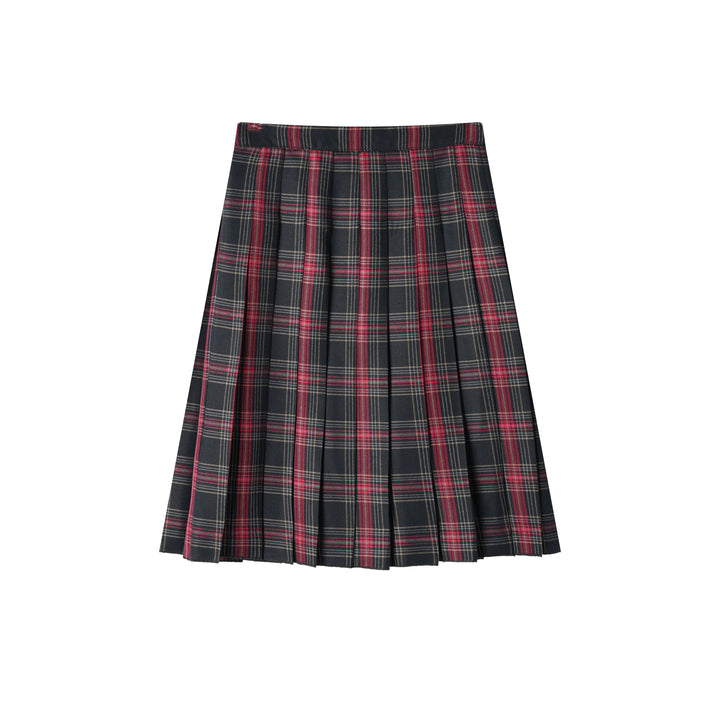 PLAID PLEATED SKIRT-BURGUNDY PLAID