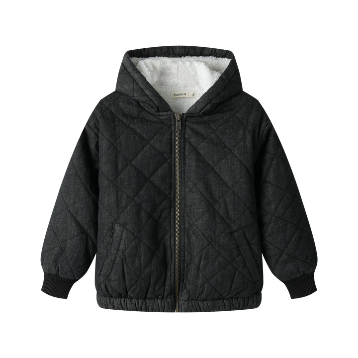 HOODED QUILTED JACKET-BLACK DENIM