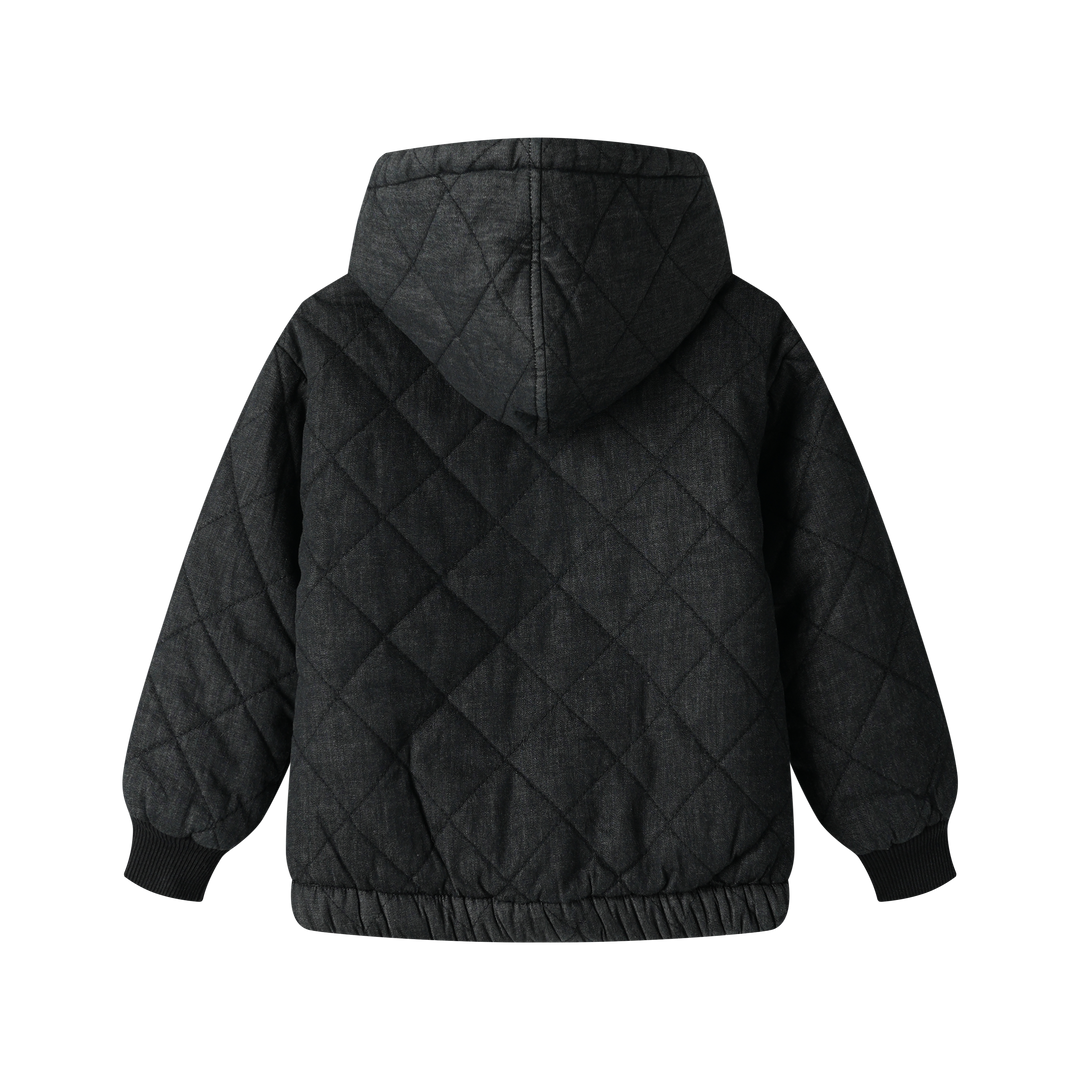 HOODED QUILTED JACKET-BLACK DENIM