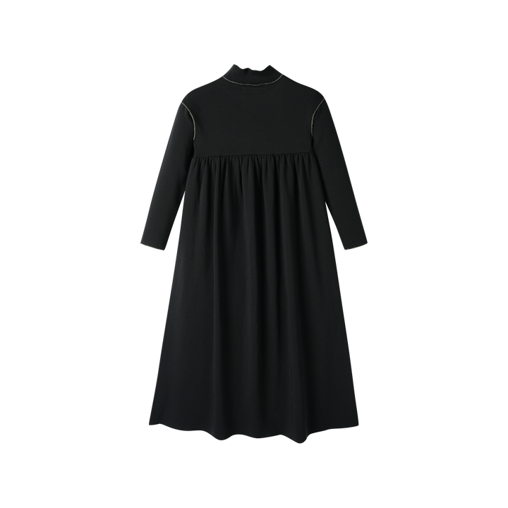 TURTLENECK MAXI DRESS WITH PIPING-BLACK