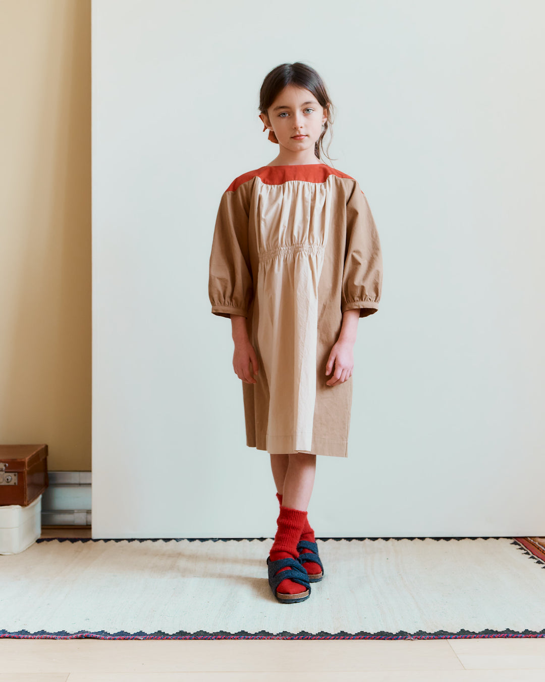 TAYLEN DRESS-COTTON TWILL CAMEL MULTI