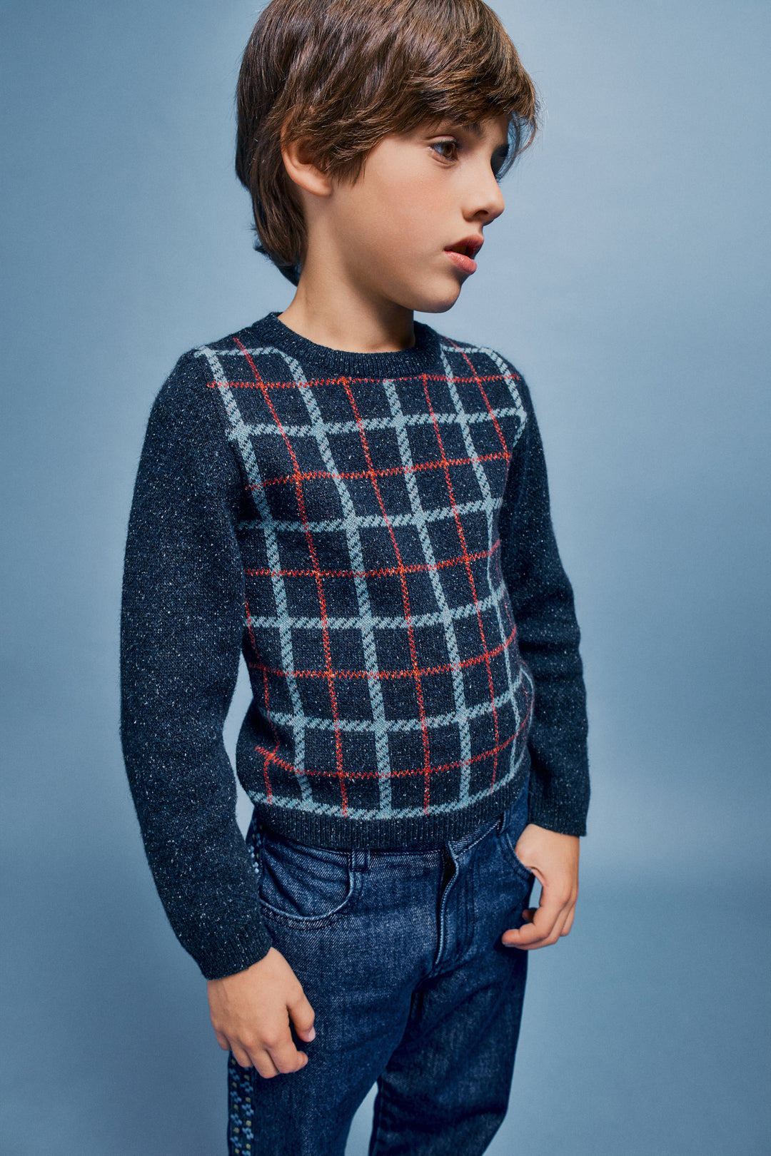 Cruz Sweater - Fall Blue Check Knit