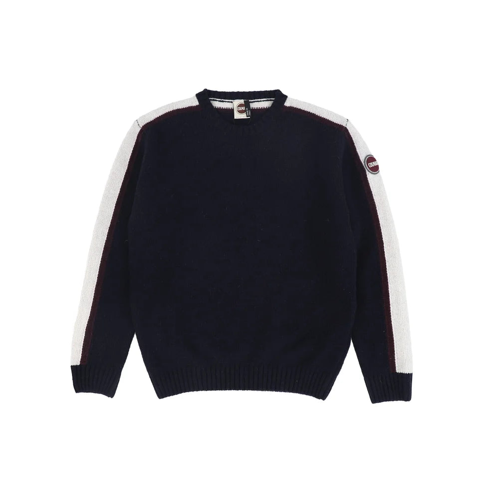 98000001/3LW CONTRASTING COLOURS MARQUETRY CREWNECK SWEATER -  NAVY BLUE-TOFU-BRICK