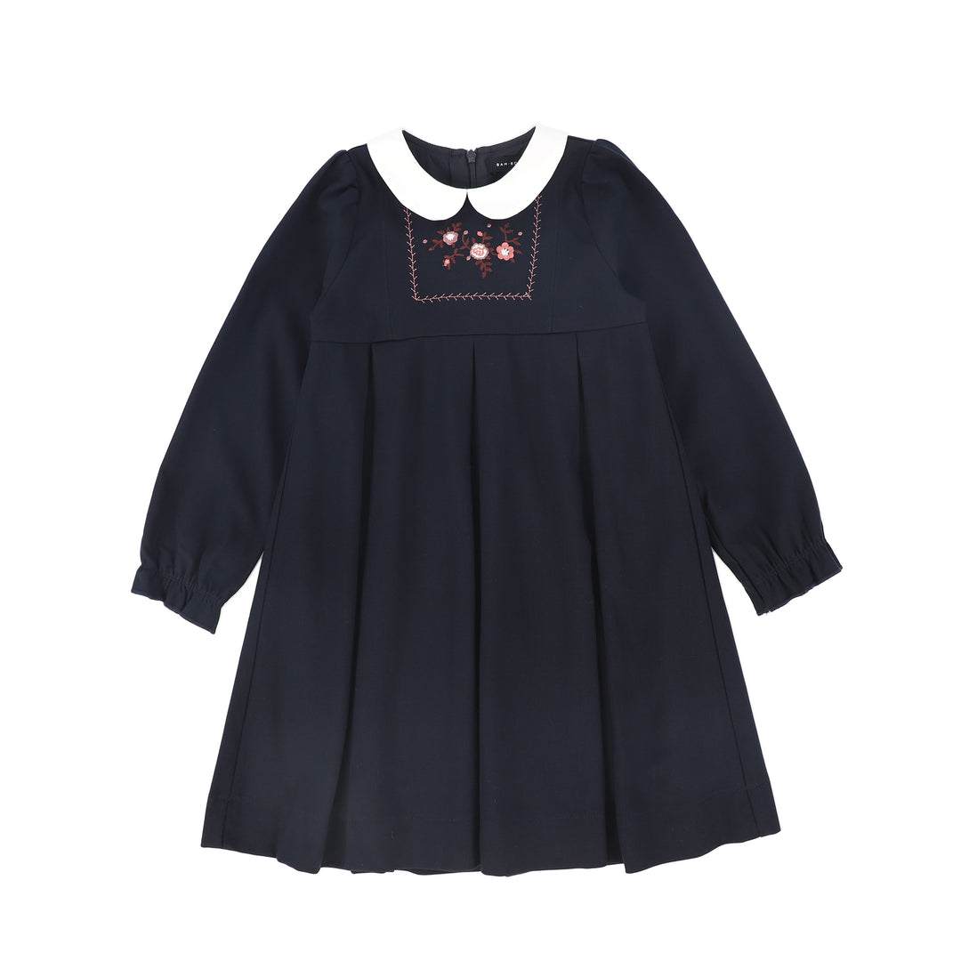 C-20846-Wool Embroidered Dress -Navy