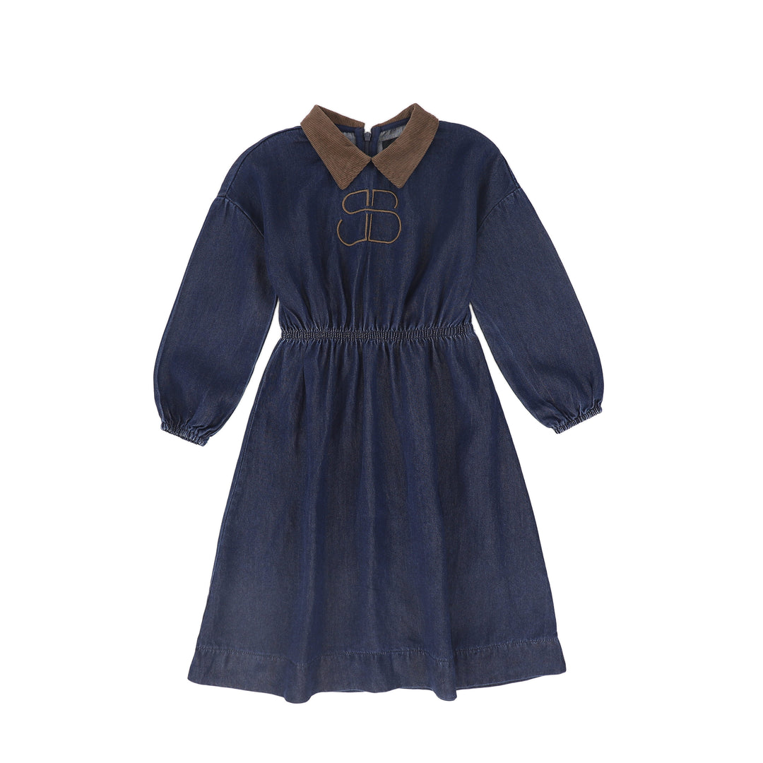 C-20873-Embroidered Logo Waisted Dress -Denim
