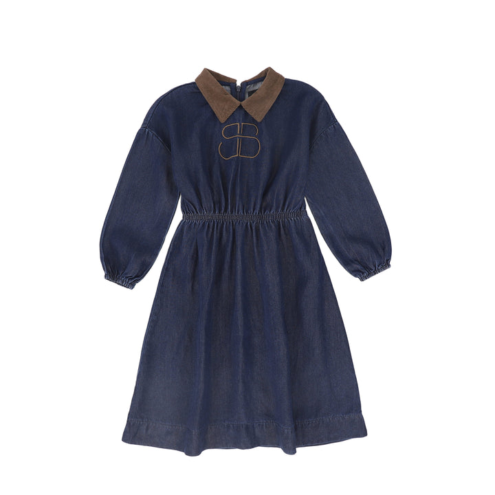 C-20873-Embroidered Logo Waisted Dress -Denim