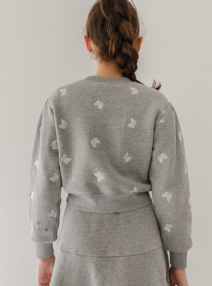 2097-Embroidered Butterfly Sweatshirt-Grey Marle