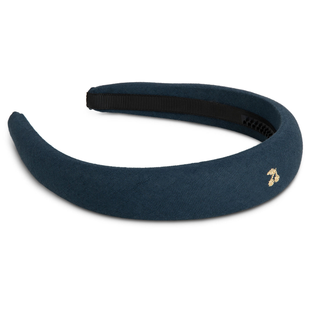 Gold thread cherry embroidered hairbands-Navy