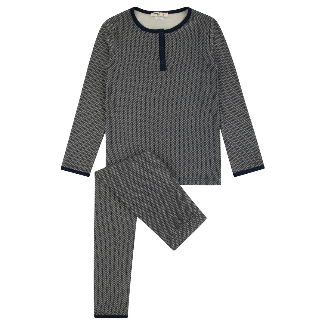 217011-170 Navy/ Ivory Print Snaps Down Bamboo Printed Loungewear Set