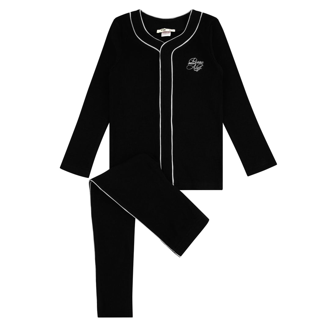 217014-170 Black Button Down Loungewear Set