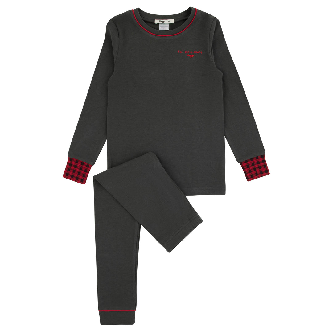 217022-145 Grey Red Trim Crewneck Gingham Loungewear Set
