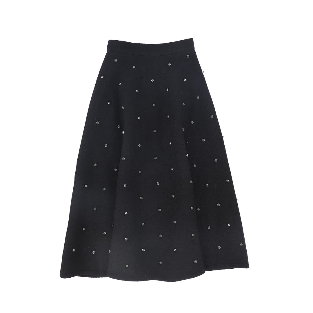 C-21806-Jewel Wool Midi Skirt -Black