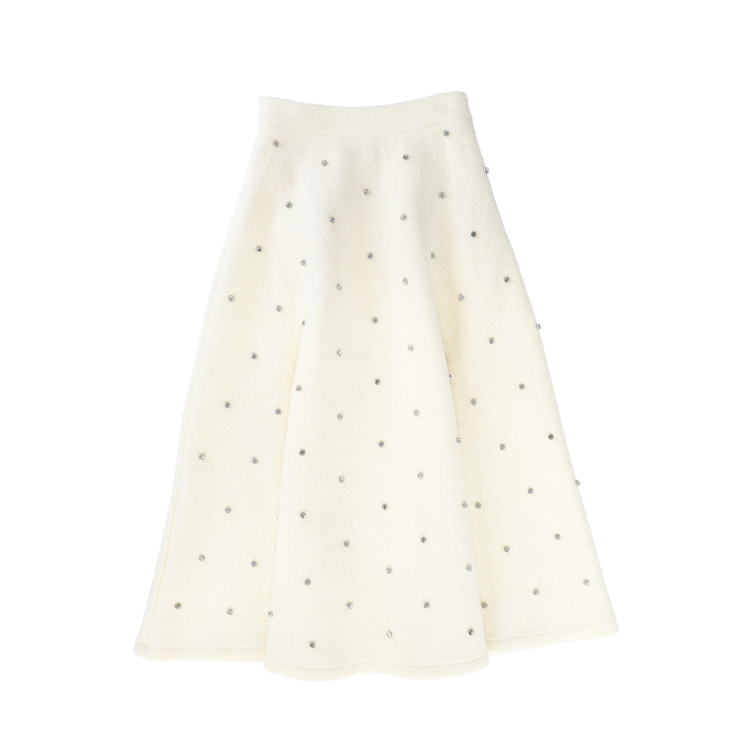 C-21806-Jewel Wool Midi Skirt -Ivory