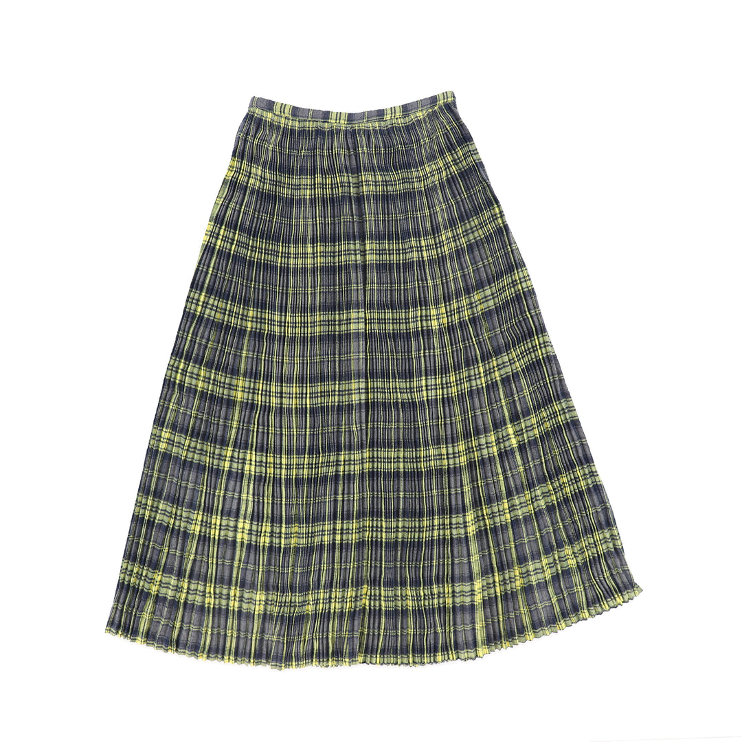 C-22762-Gathered Pleat Plaid Maxi Skirt -Grey