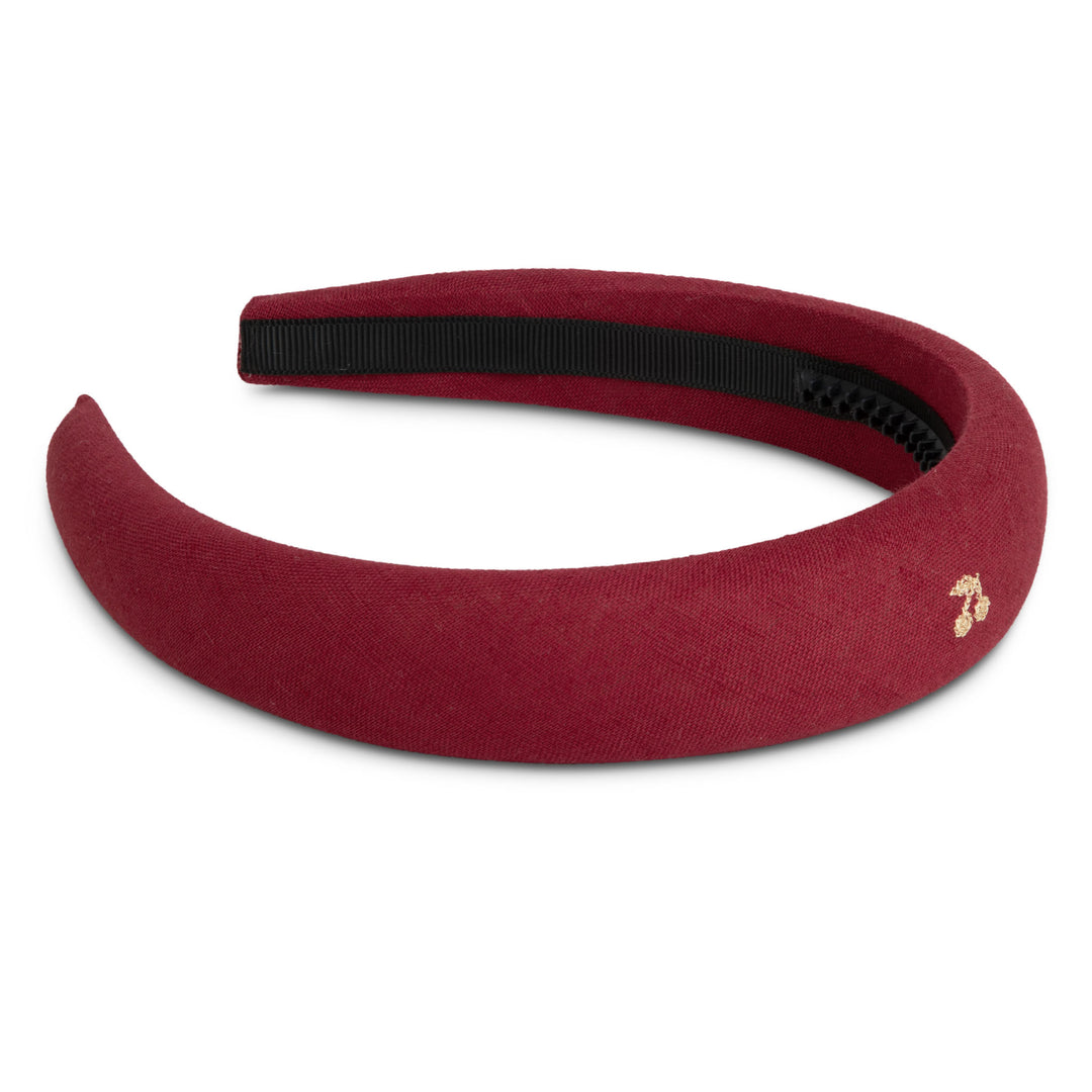 Gold thread cherry embroidered hairbands-Burgundy
