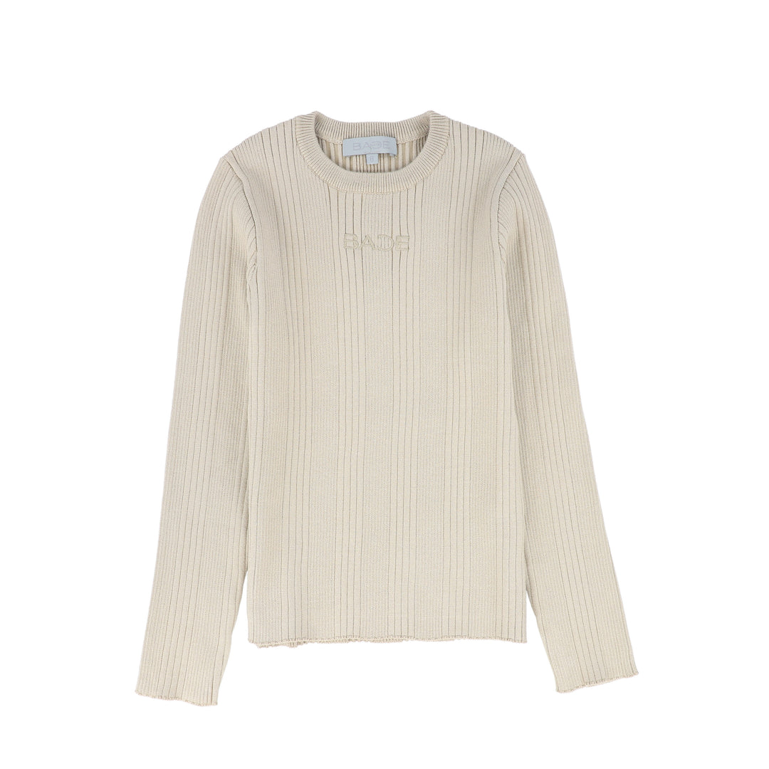 C-23348-Ribbed Knit Embroidered Sweater -Beige