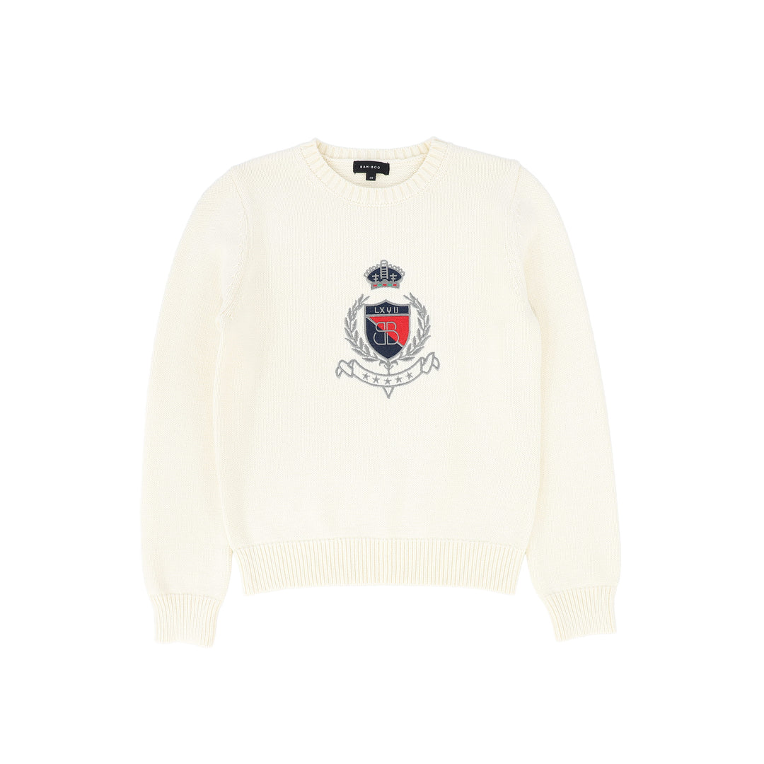 C-23454-Knit Crest Sweater -Ivory