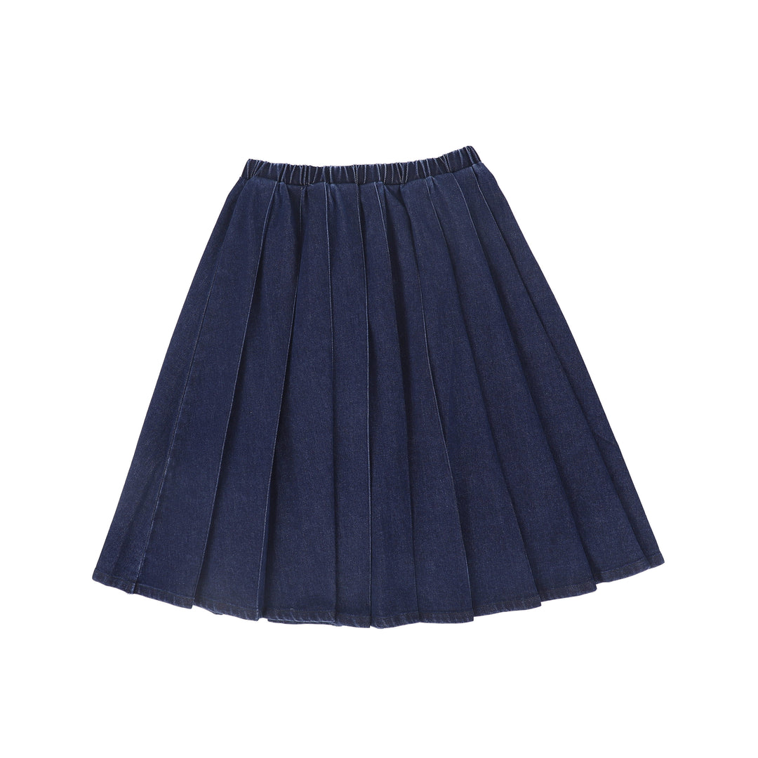 C-23524-Pleated Denim Skirt -Denim