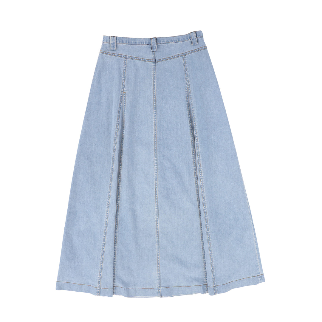 C-23572-Paneled Button Down Skirt LT Blue Denim