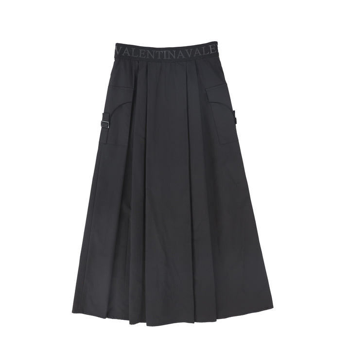 C-23622-Pleated Cargo Skirt Black