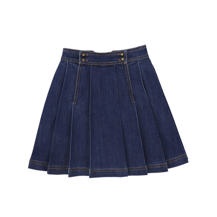 C-23624-Denim Double Button Pleat Skirt-Denim