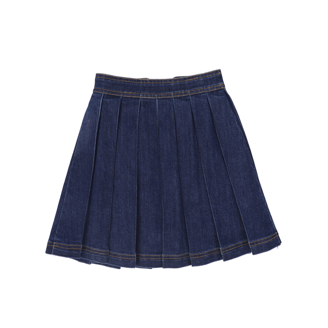 C-23624-Denim Double Button Pleat Skirt-Denim