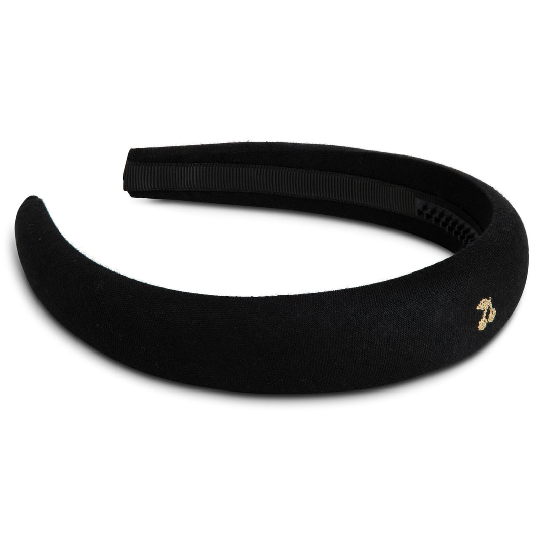 Gold thread cherry embroidered hairbands-Black