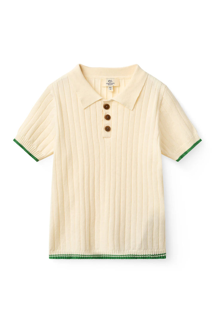 241-000-301 RIB KNITTED POLO - CREAM/SHARP GREEN COMB