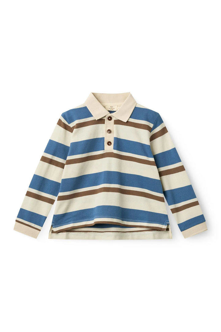 242-300-301 STRIPED PIQUE POLO W. LS - SHARP BLUE COMB