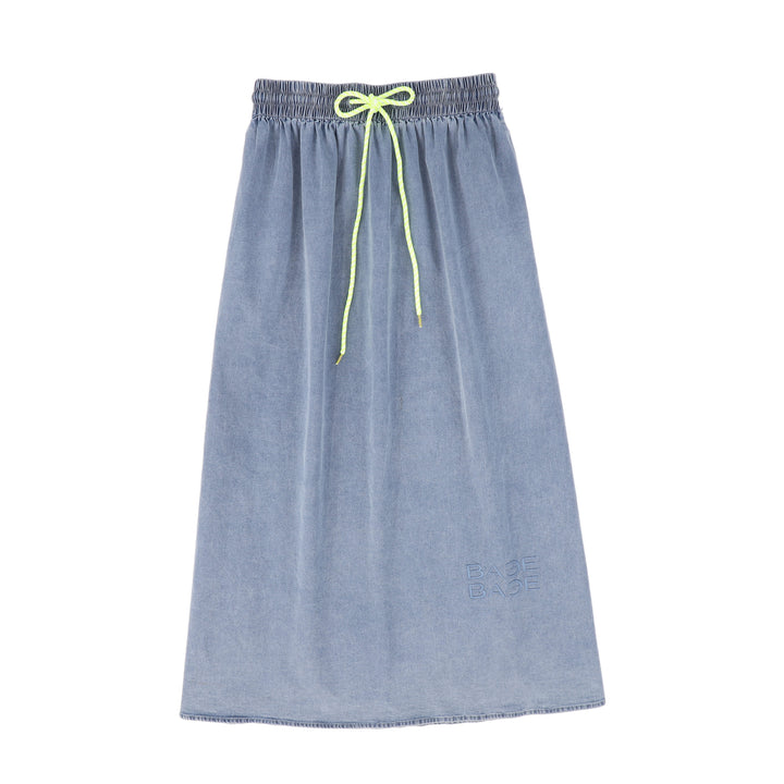 C-24672-Rope Drawstring Maxi Skirt-LT Blue Denim