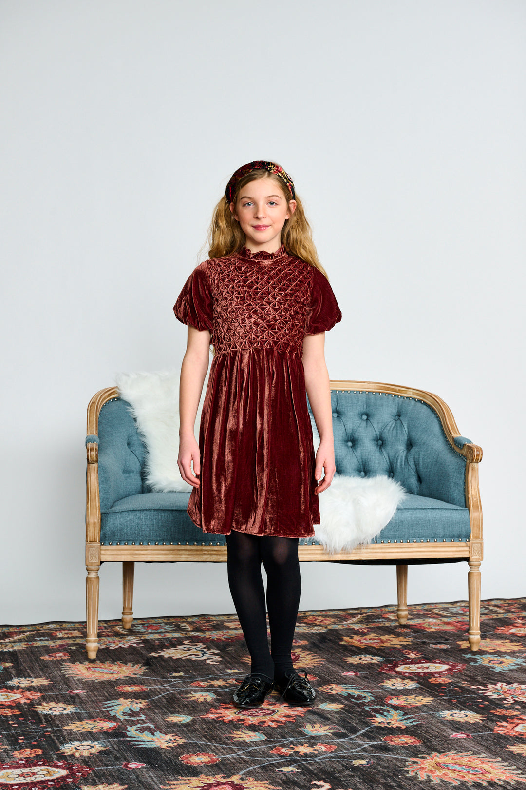 2478 RUST BASKET WEAVE VELVET DRESS