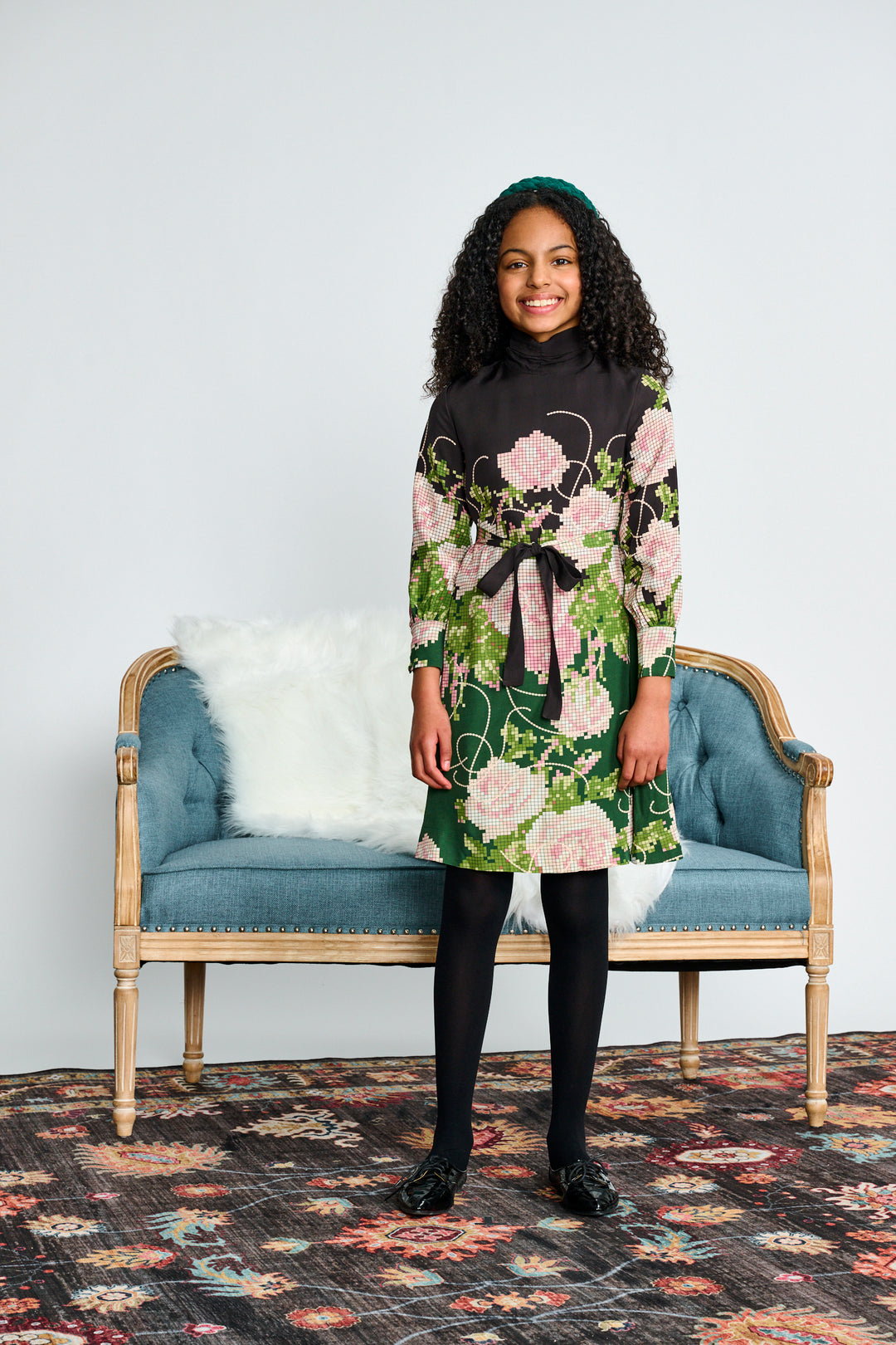 2494 PINK GREEN BOX FLORAL PRINT DRESS
