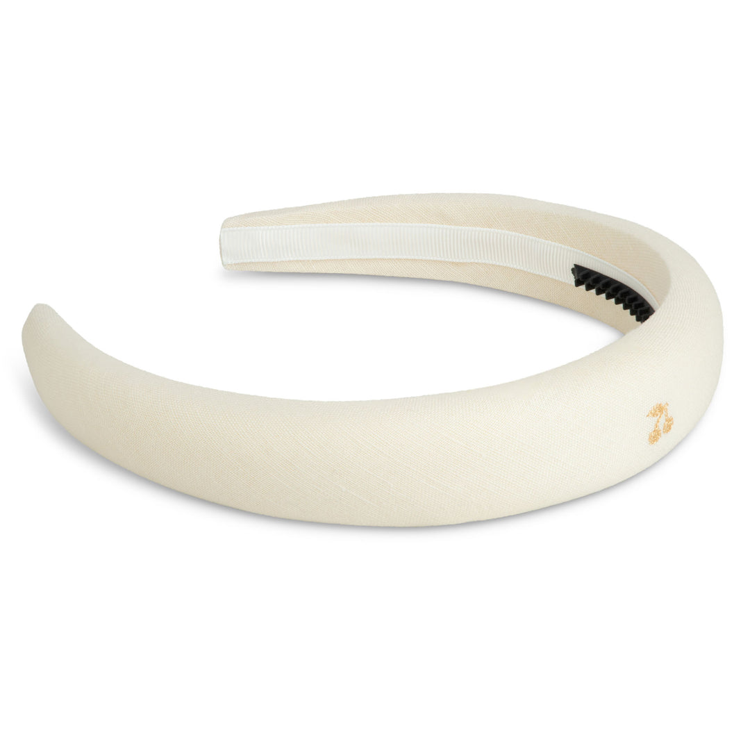 Gold thread cherry embroidered hairbands-Cream