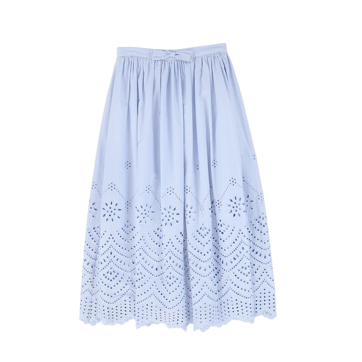 C-25003-Eyelet Detail Midi Skirt Light Blue