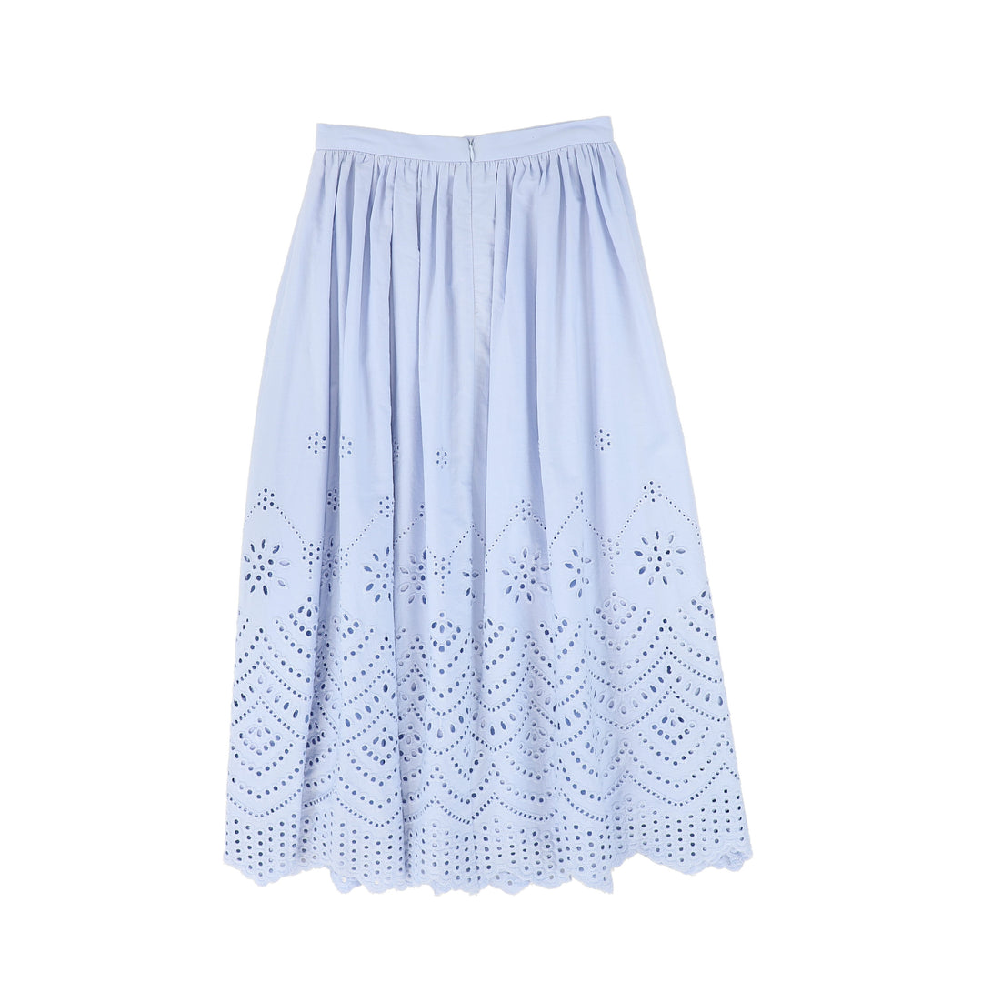 C-25003-Eyelet Detail Midi Skirt Light Blue