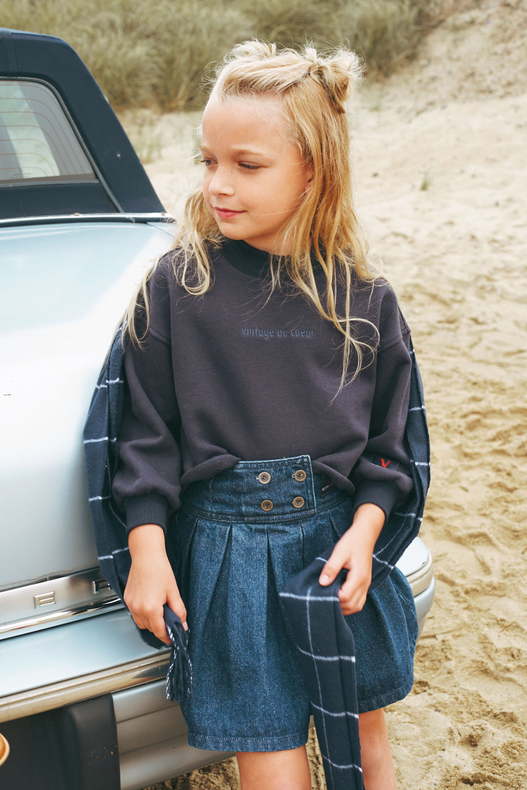 2501BL-GRL SKIRT WITH PLEATS-DENIM BLUE