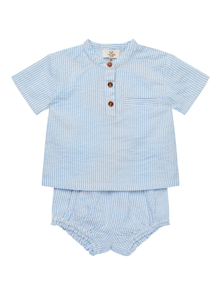251-200-300 SEERSUCKER BABY SET - SKY BLUE W CREAM STRIPE
