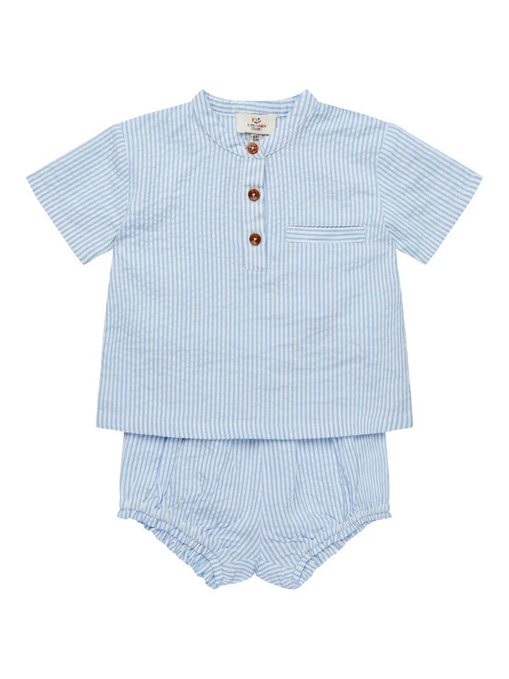251-200-300 SEERSUCKER BABY SET - SKY BLUE W CREAM STRIPE