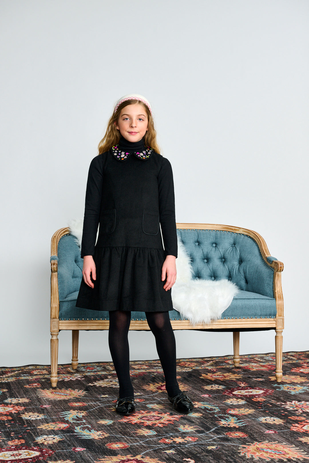 2513 BLACK WOOL W/ NEON BEADED COLLAR JUMPER