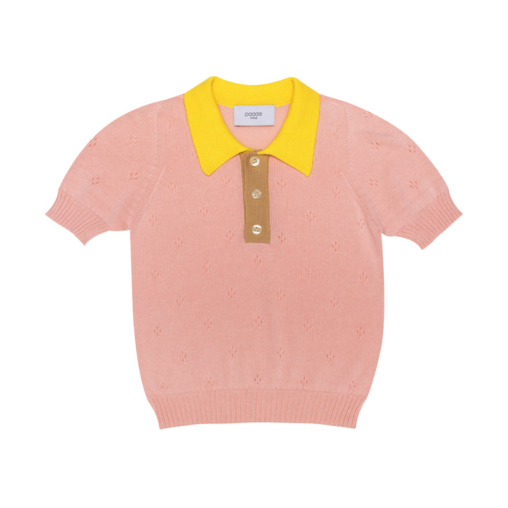 Seamless knit polo shirt cover elbow-Pink